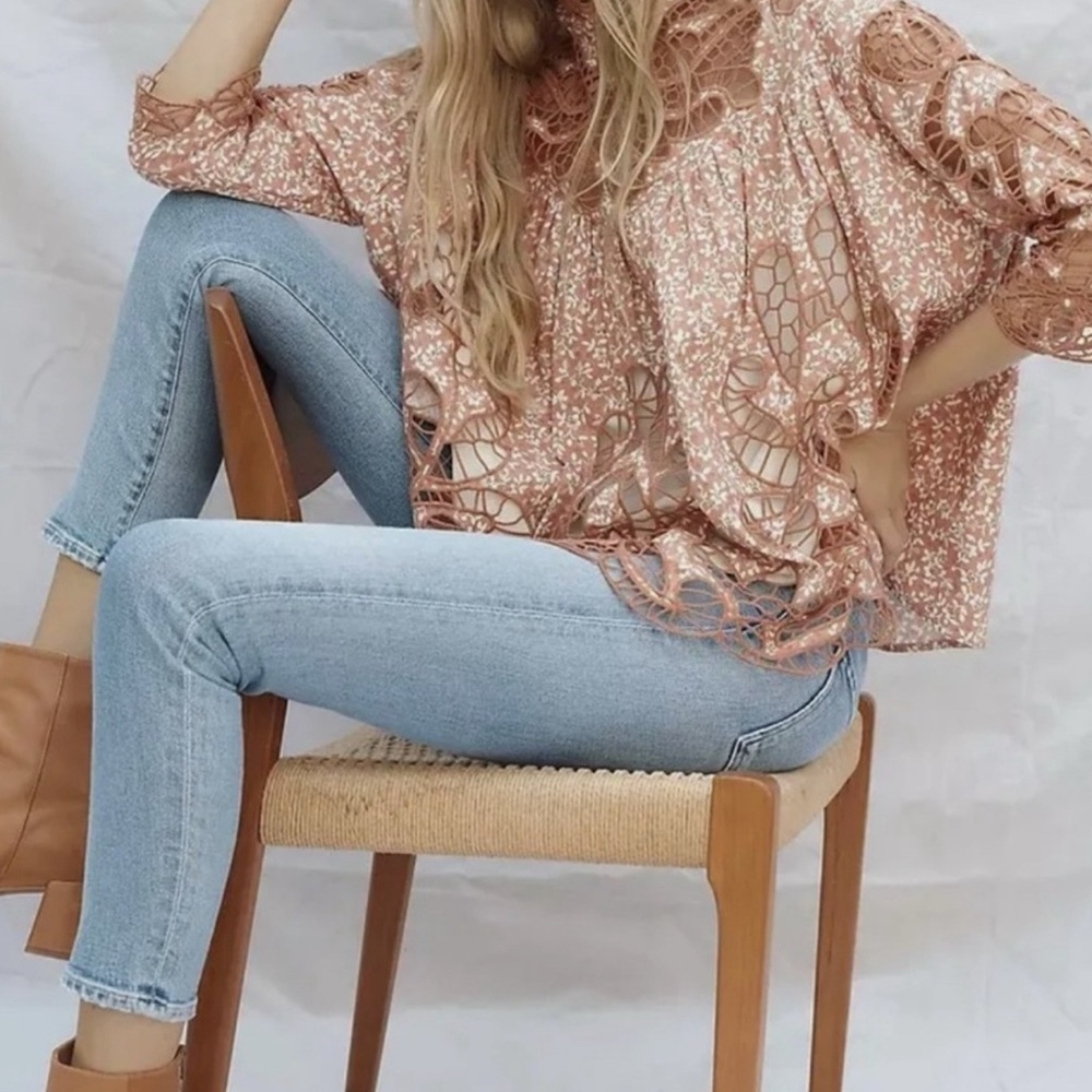 Anthropologie Blue Tassel Marcie Lace Blouse szXS - Picture 4 of 9